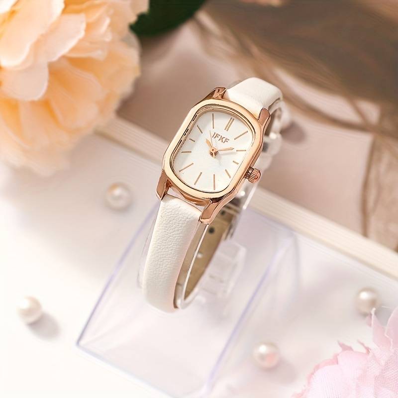 Tonneau Minimalist Quartz Watch Women's Vintage Dress Watches Thin Synthetic Leather Strap Wrist Watch,Ladies Watch,Temu
